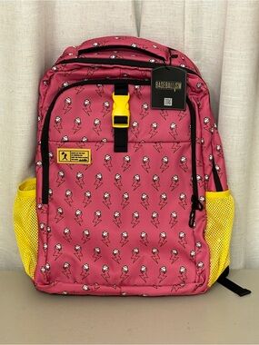 NWT Baseballism Electric No Fear Cap Clip Backpack Pink Yellow Babe Ruth Quote
